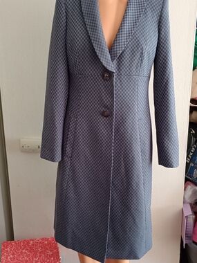 Women's Long Tailored Checker Coat - Blue By John Meyer 6
